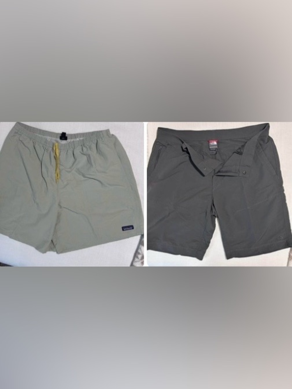 Patagonia Swim Shorts and The North Face hiking shorts